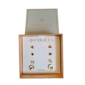 Panacea 4 Pair Pierced Earrings  Goldtone Rhinestone Gift Boxed New